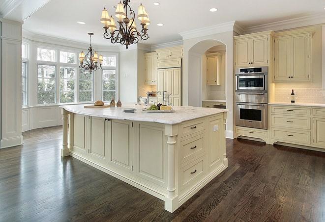 wide plank laminate floors in contemporary home in Adams